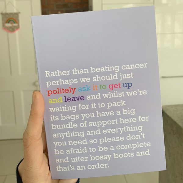 It's hard to find the right words when someone close has been diagnosed with cancer. This unique cancer card has a positive message for your loved ones.